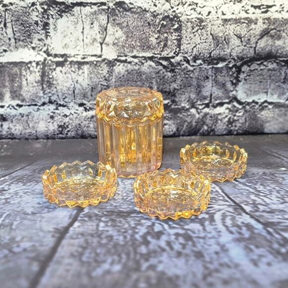 Vintage 5 pieces set Cigarrettes holder and Ashtrays Marigold Sawtooth Glass - Picture 1 of 7